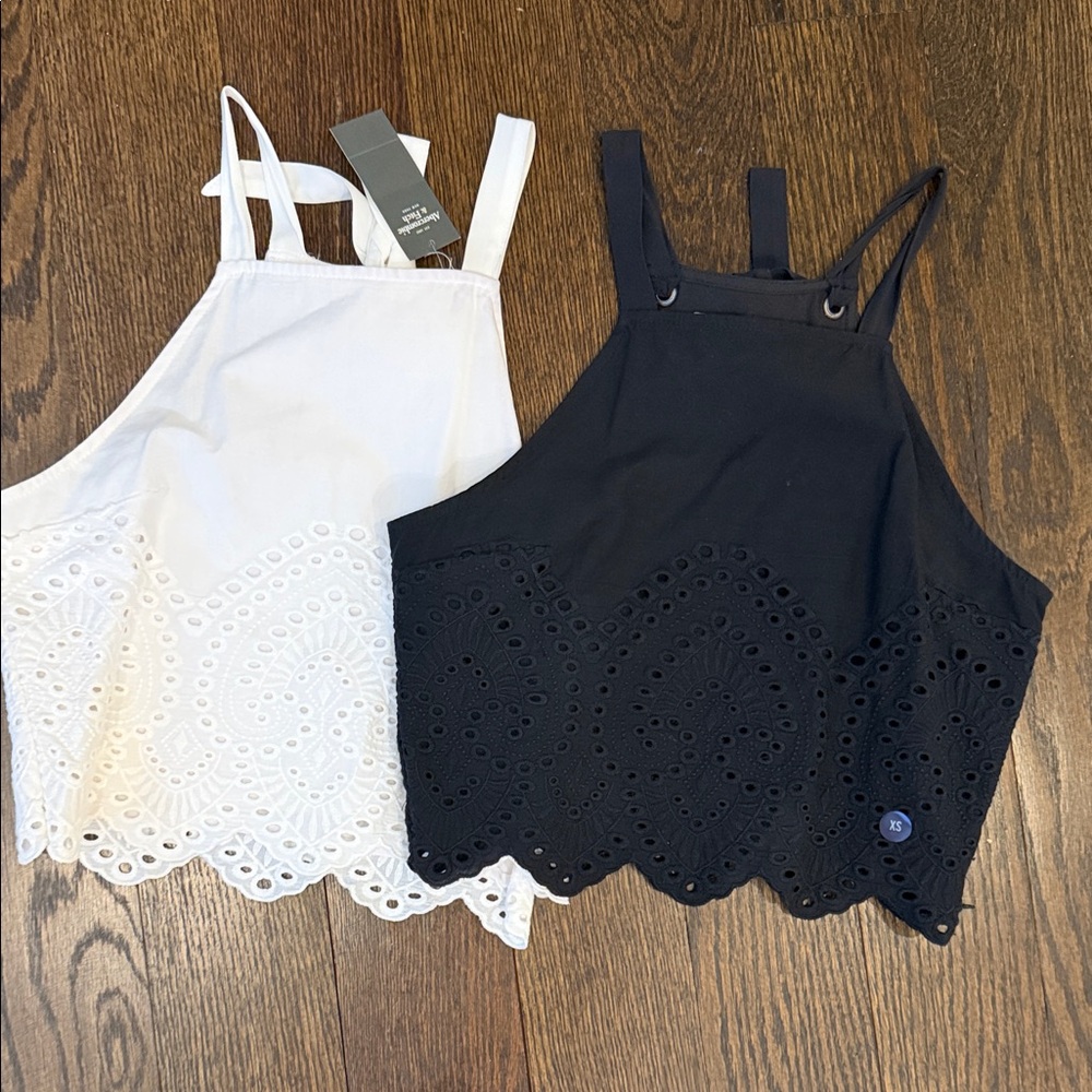 Abercrombie & Fitch Black and White Eyelet Crop Tops